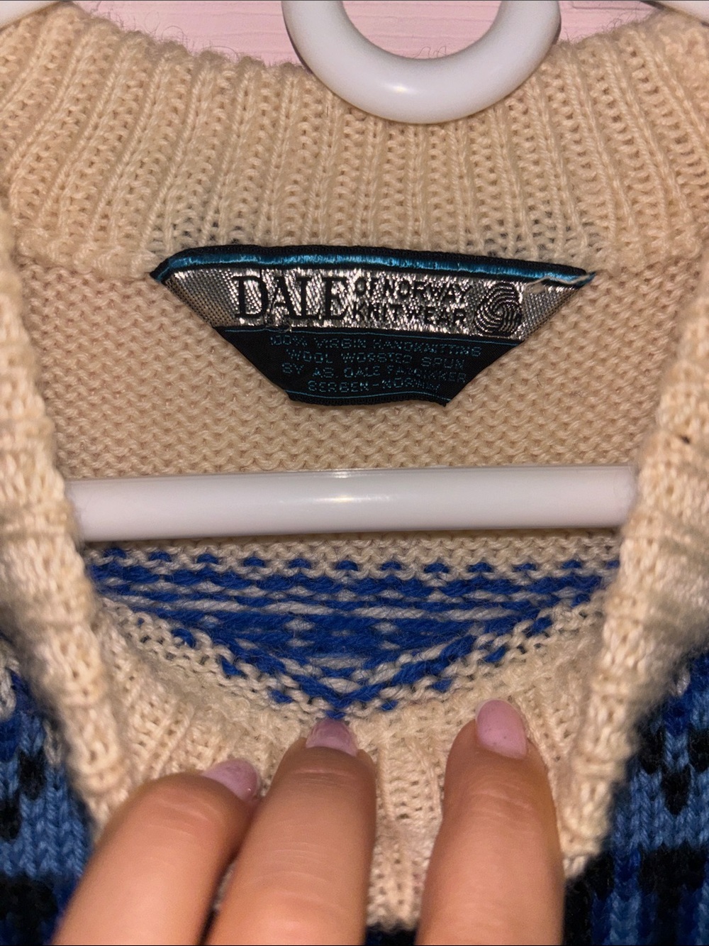Dale of Norway Cream and Blue Fair Isle Crewneck Sweater - Picture 2 of 4